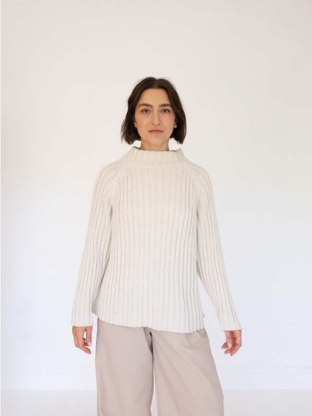 Honest Cotton Holly Sweater One Size Ribbed Cowl Neck Cream